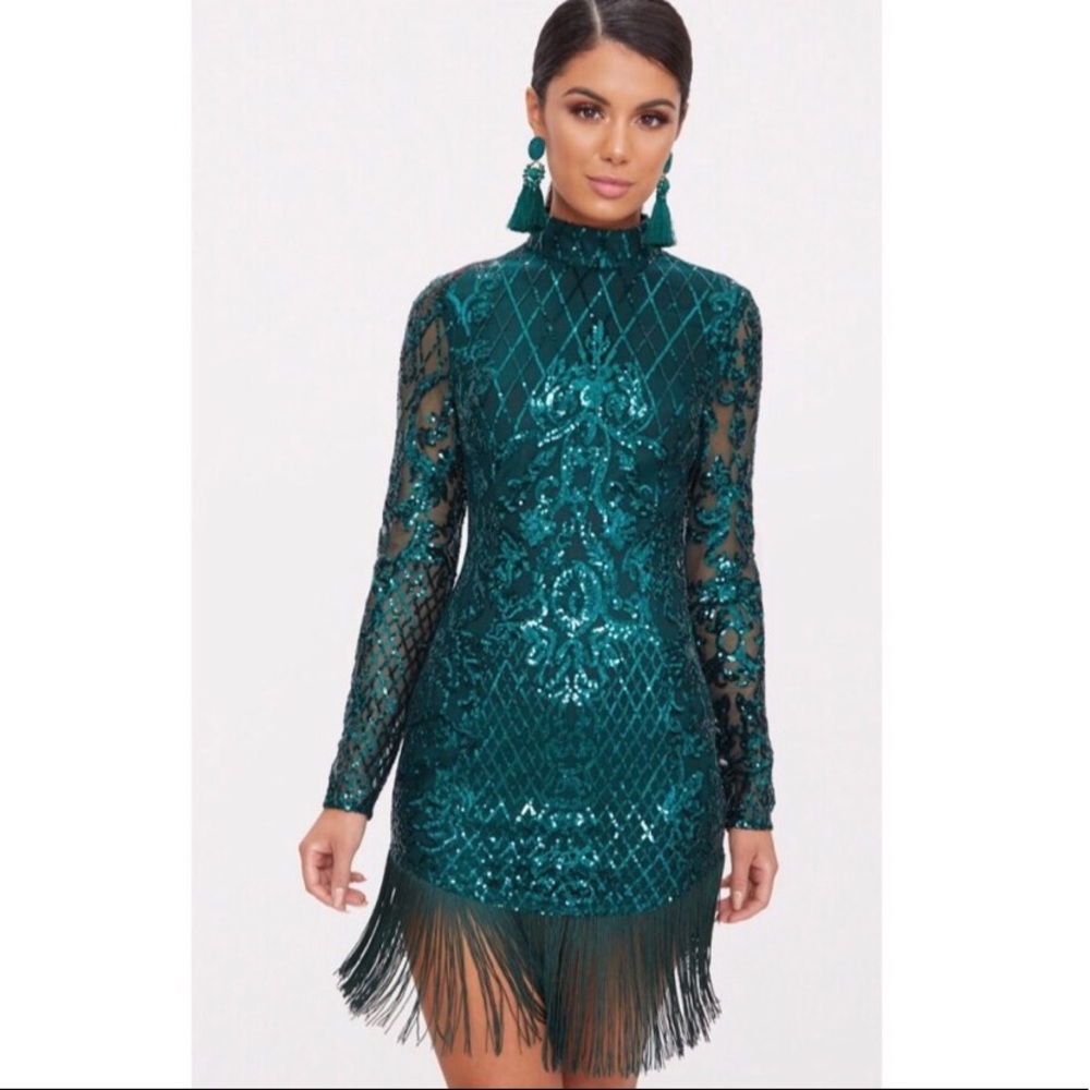 PLT Emerald Sequin Tassel Dress
